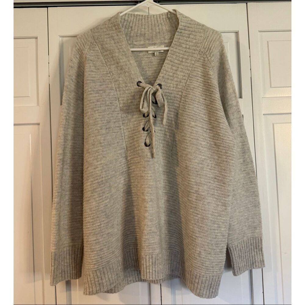 Lucky Brand grey lace up neck wool blend sweater size 2x - Picture 3 of 9